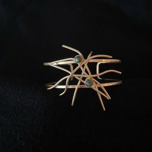 Handmade Brass Cuff Bracelet with Labradorite Stones